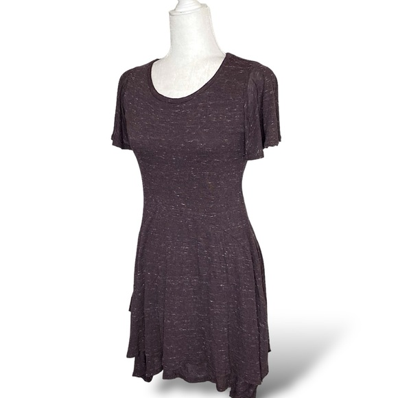Anthropologie Dolan Plum Boho Flutter Sleeve Mini Layered T Shirt Stretch Dress - Picture 5 of 11